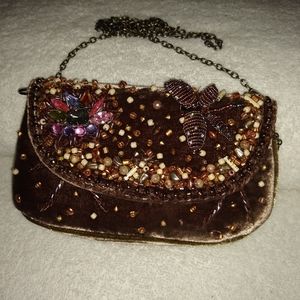 Mary Francis beaded brown velvet evening bag.